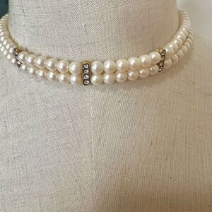 1928 faux pearl rhinestone choker necklace